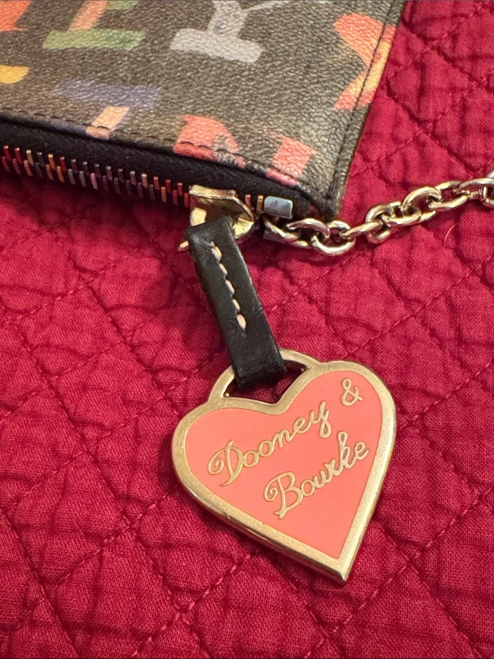 Dooney & Bourke Black Multicolor Heart & Letter Print Wristlet